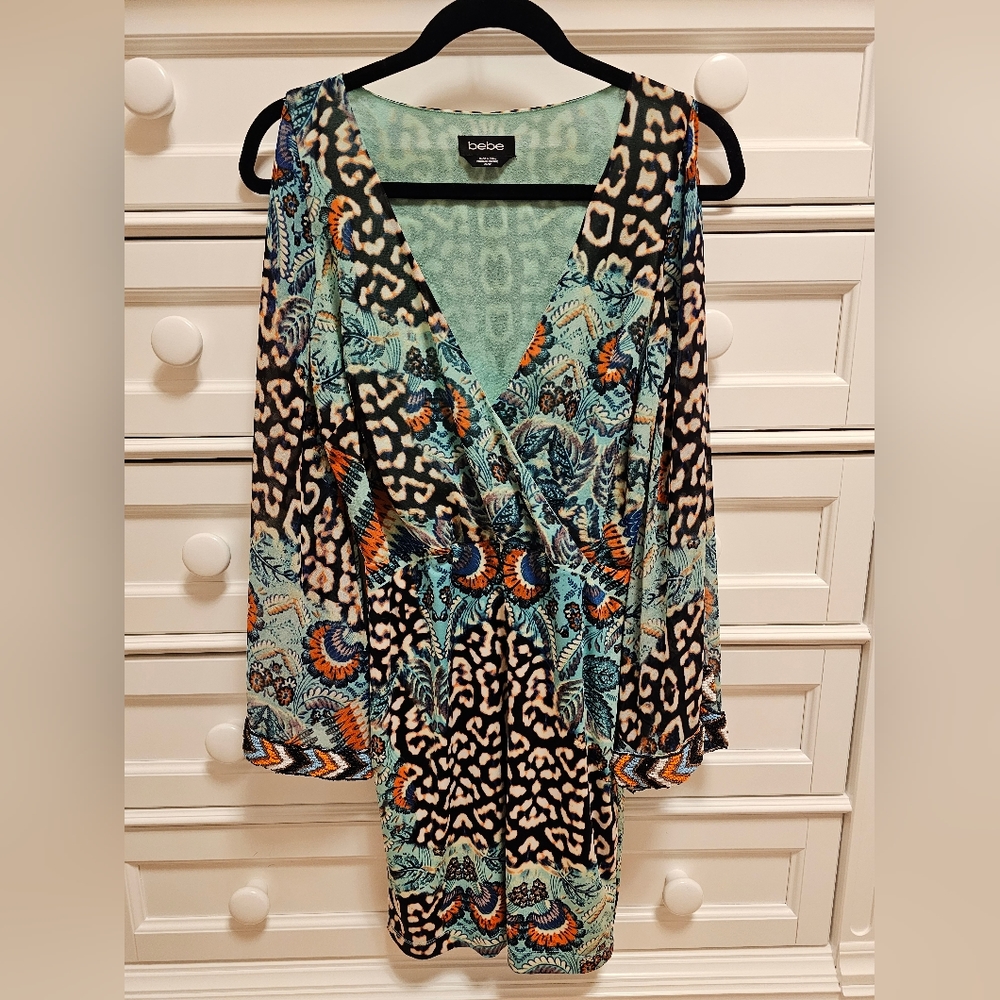 Bebe Cutout Beaded Sleeve Dress XS